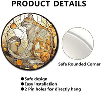Lygond Metal Cat Toilet Decor - Circular Stained Glass Tin Sign for Club 88 Inches