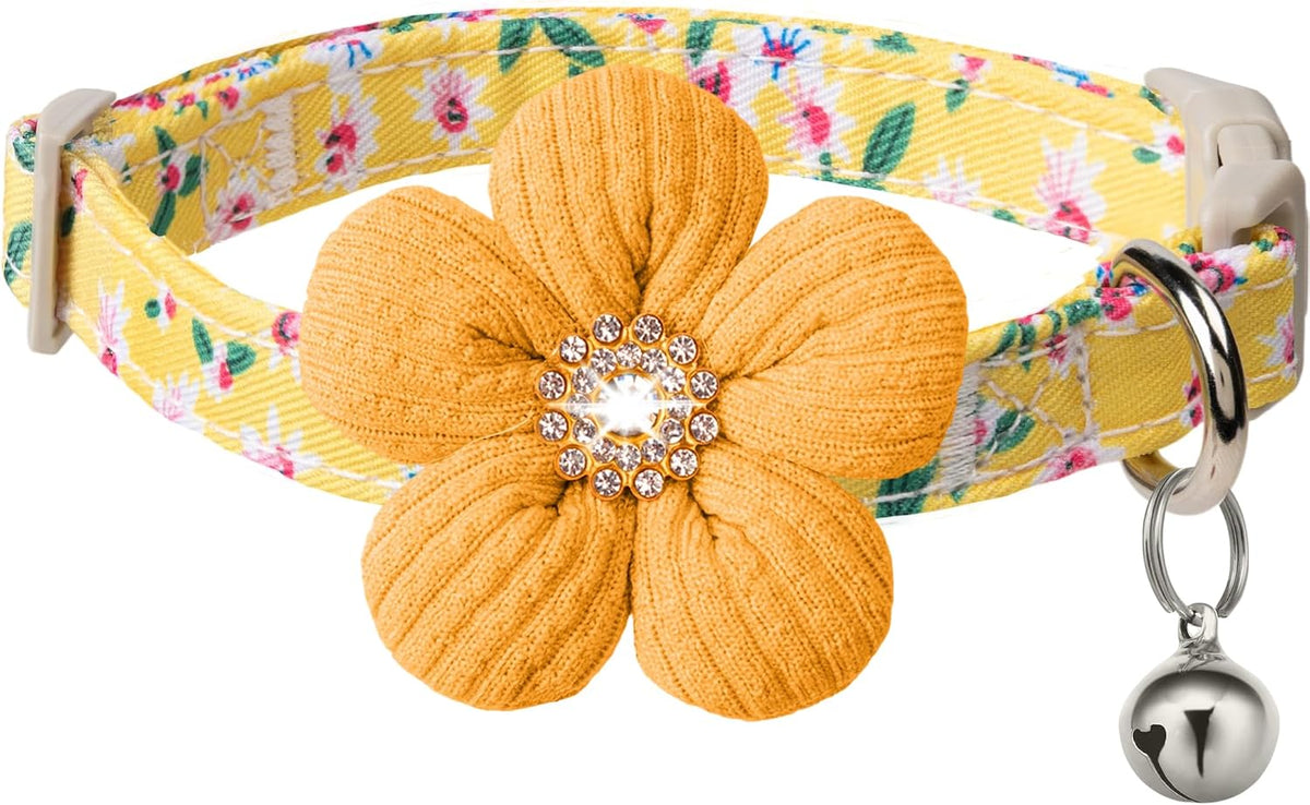 Medium Dog Collar with Flower - Yellow / Small: for Small Dog