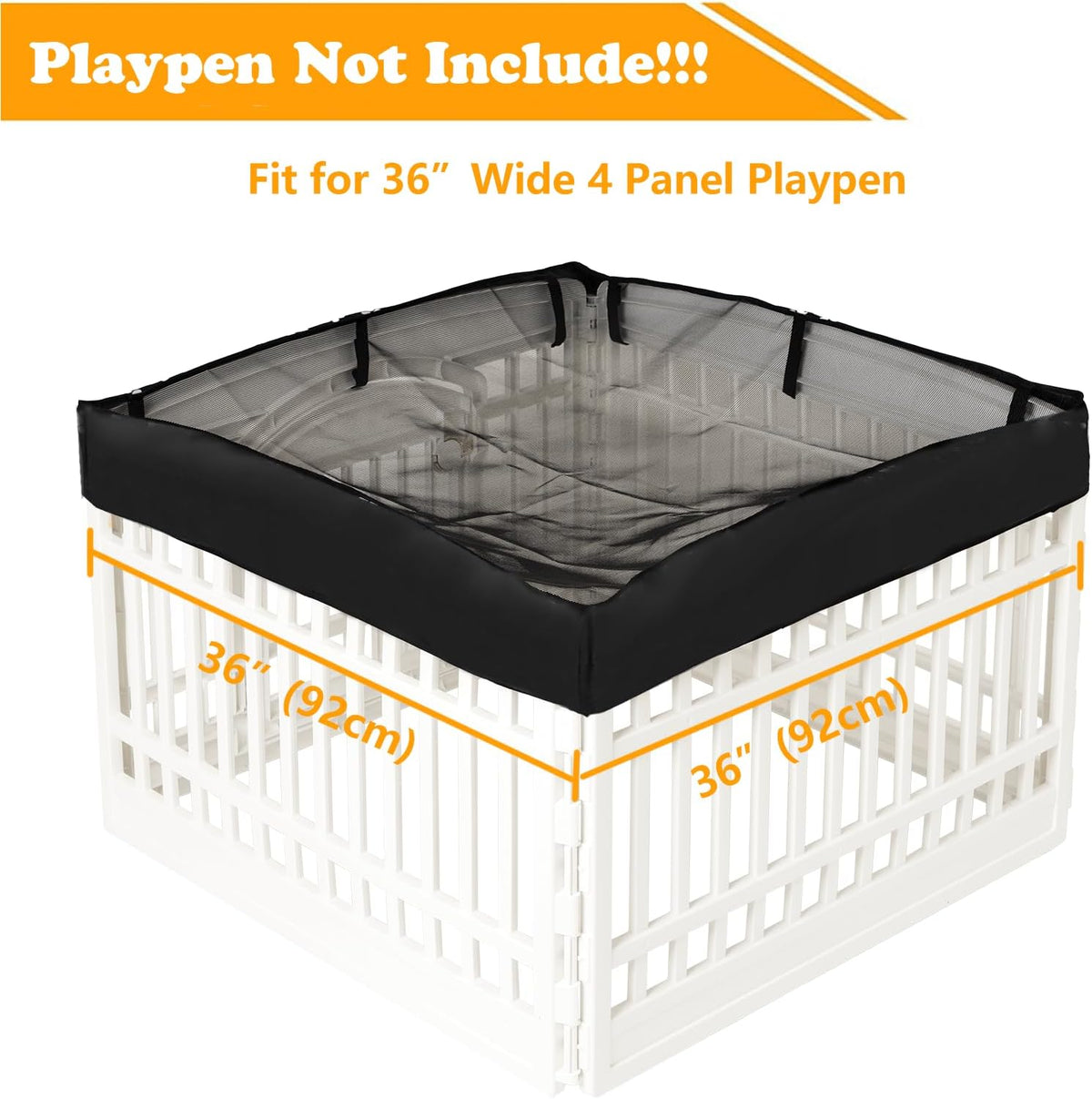 Dog Playpen Mesh Top Cover for 36" Inch Pet Playpen with 4 Panels - PureBlack - image 2