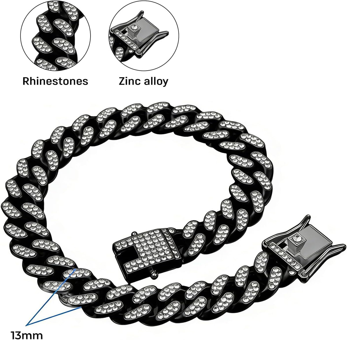 Gold Dog Chain Diamond Gold Chain Dog Collar Walking Metal - Black / 20inch - image 2