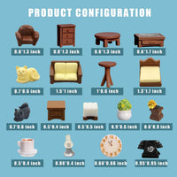 MOMOONNON 23 piece brown dollhouse furniture set for dining room, bedroom and living room - view 3