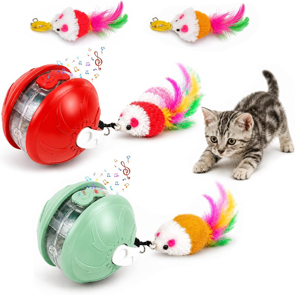 Interactive Cat Toys Smart Ball for Cats & Dogs! Now with 2 Rapid - Red-Green