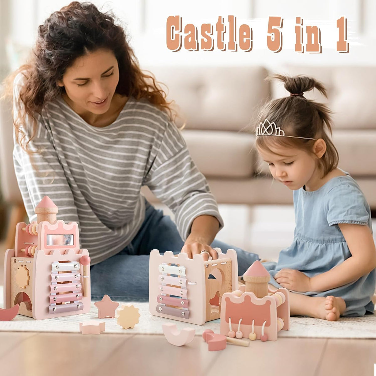 Youuys wooden activity cube, 11-in-1 Montessori toy in mushroom design - view 6