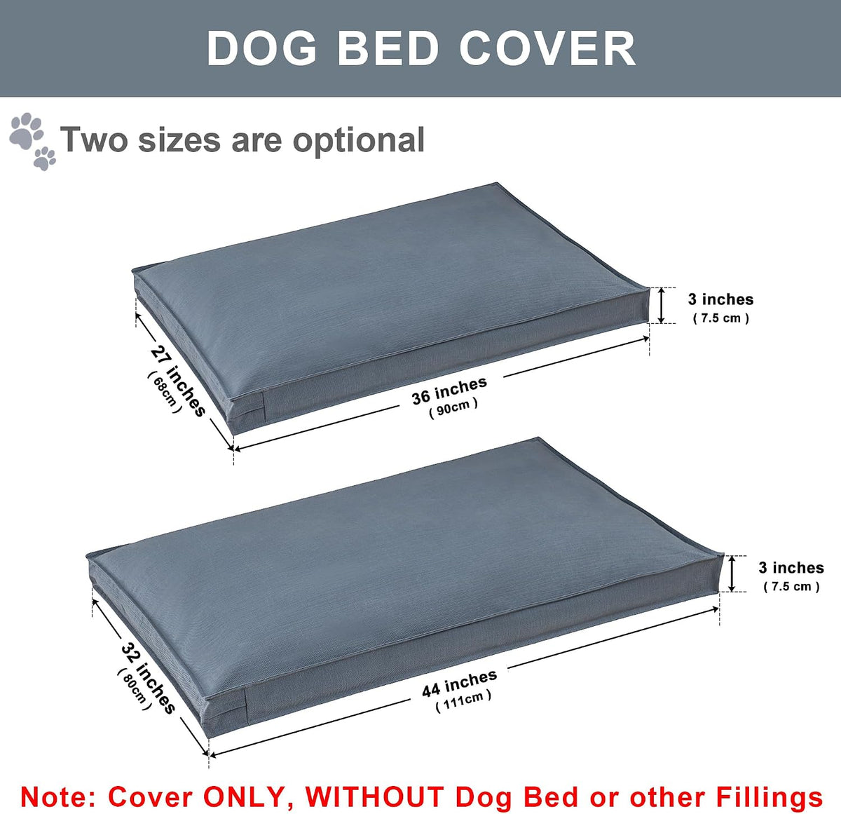VENESSCO blue-gray waterproof Oxford dog bed cover, 36 x 27 x 3 inch, cover only - view 2