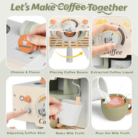 Dreamon wooden toy coffee maker set in green with cups, saucers and capsules - view 8