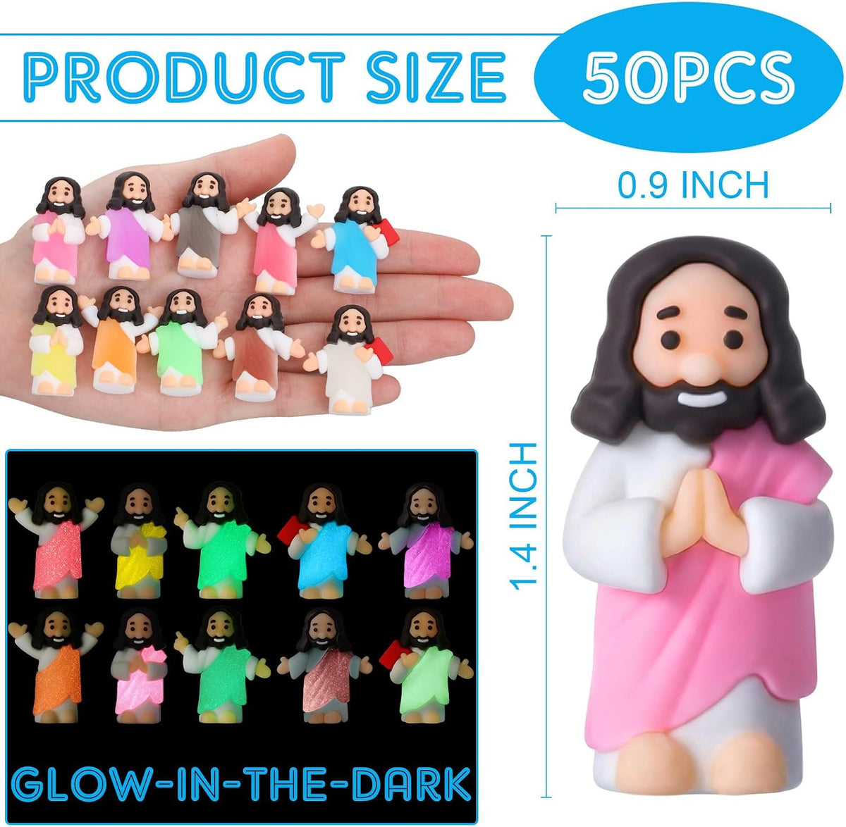 CroBlissful 50 little Jesus figurines that glow in the dark, five colors - view 20