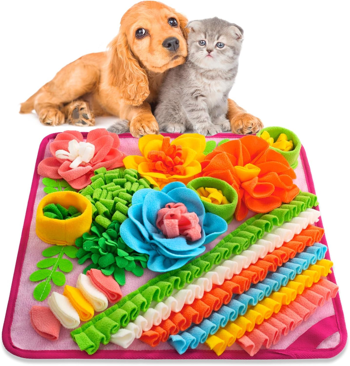 Snuffle Mat for Dogs, Sniff Mat Slow Feeding Mat for Small Pets Cats, Rabbits - Help Stress Relief - Pink