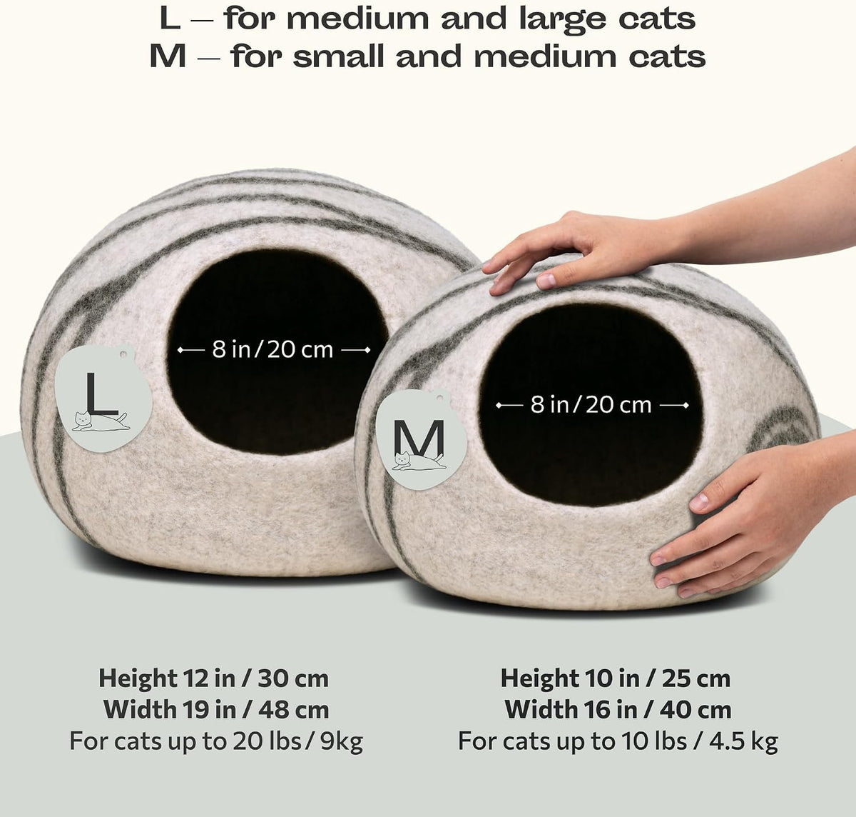 Cat Cave, New Zealand Wool Bed for Indoor Cats - Light Gray / Medium - image 2