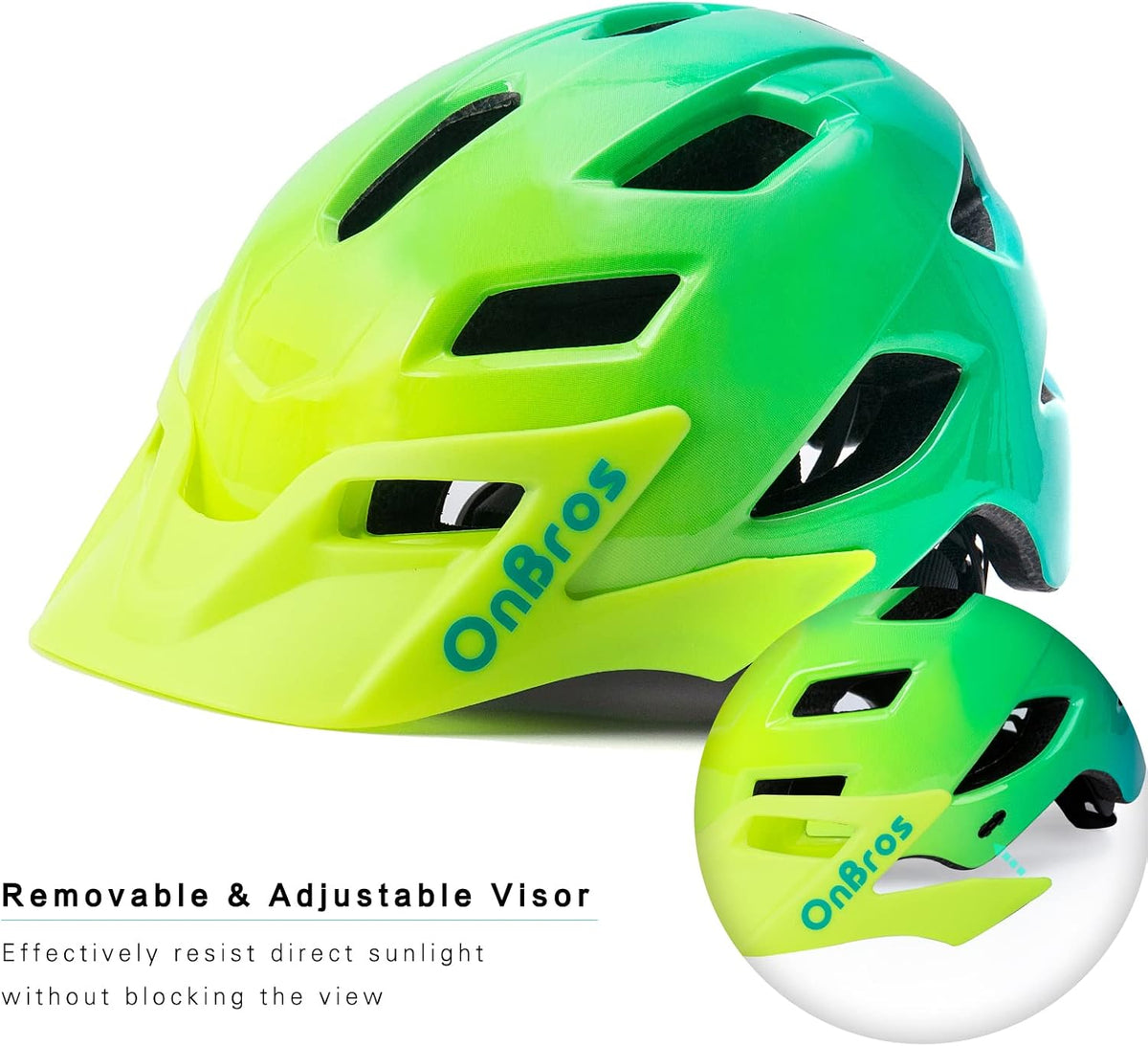 OnBros Kids Bike Helmet Boys Girls Youth Visor Adjustable 50-57CM – Fun for Kids & Family - A-Green-[HOT] - image 4
