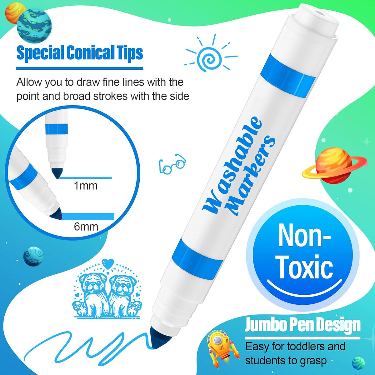 Janlaugh washable markers bulk pack of 24 broad line markers with conical tips - view 10