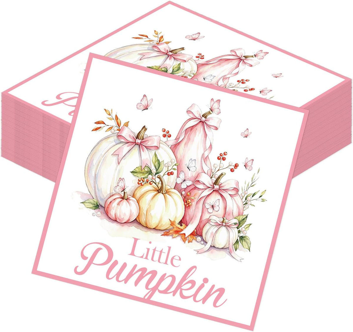 Yoyuspy 50 pink pumpkin baby shower napkins in gingham and polka dot prints - view 10