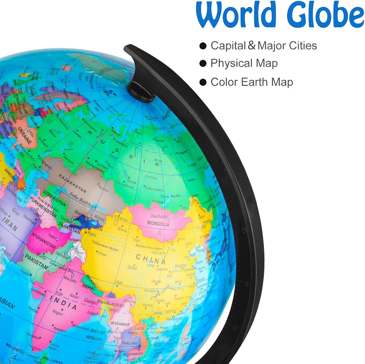 Wizdar 10 inch spinning world globe for kids on a stand with political map and blue oceans - view 4