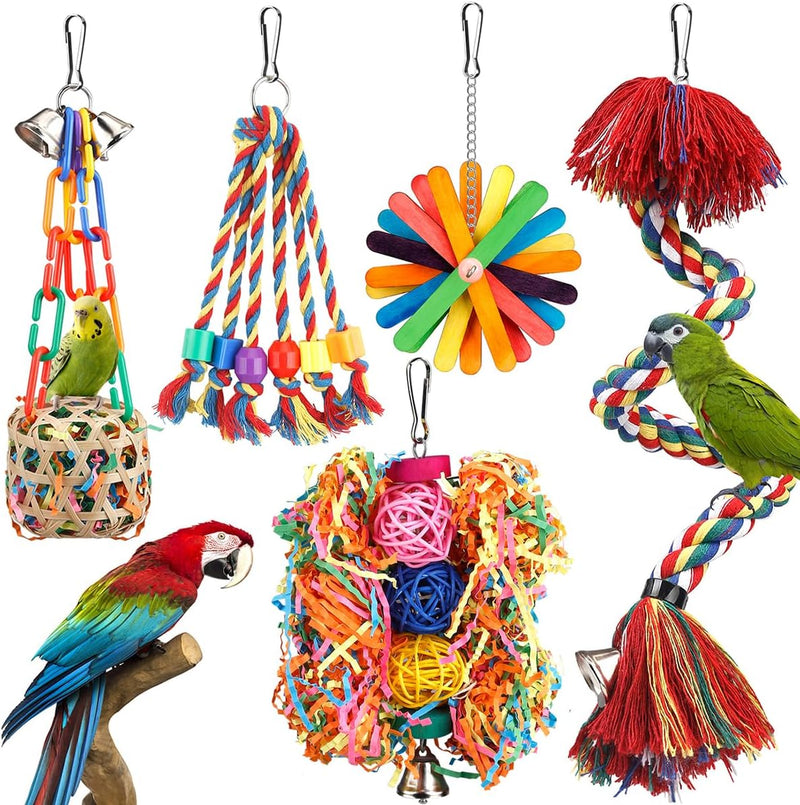 Bird Toys Rope Perch with Bell Colorful Bird Chewing Shredding