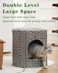 Cat Beds Indoor Kitten House, PE Rattan Cat Cave - Gray / Round-XL - image 2