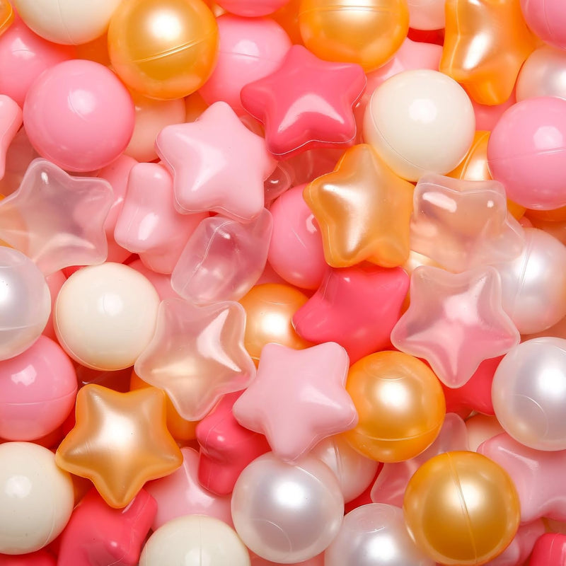 GOGOSO Ball Pit Balls for Childrens Phthalate-Free BPA-Free Non-Toxic - Creamy Pink+gold Star Balls / 200 balls