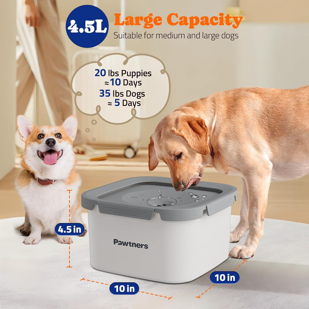 All Stainless Steel Dog Water Bowl No Spill - White / 4.5L - image 2