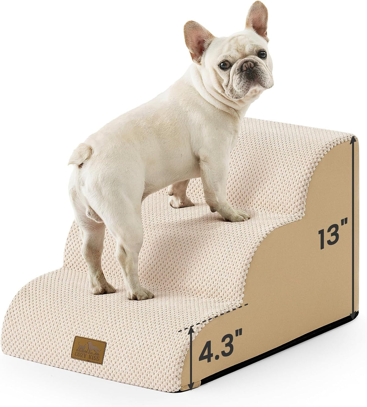 COZY KISS Dog Stairs for Small Dogs - Beige / 3 / 15.7x19.7x13 inch