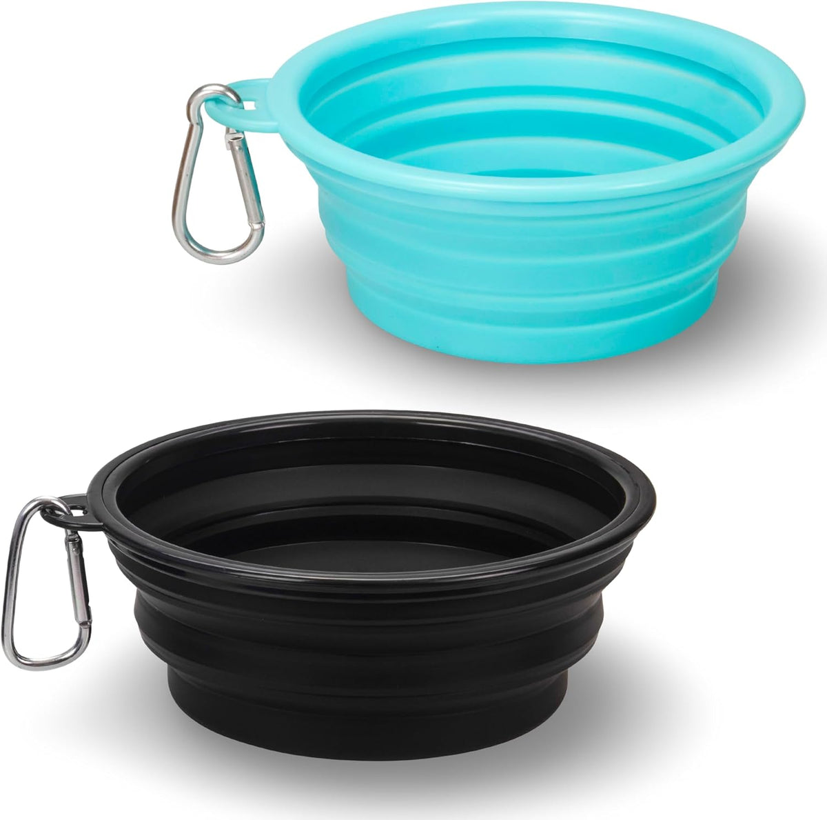 Portable Collapsible Dog Bowl for Water or Food Great Pet Travel Bowl - Teal Black / Standard 12oz 2-Pack