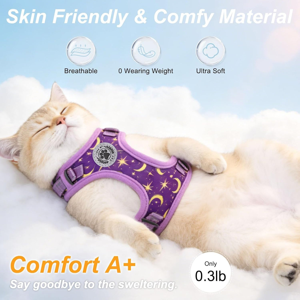 Cat Harness and Leash Set, Escape Proof and Adjustable - Star Purple / S (Chest: 11 - 16") - image 3