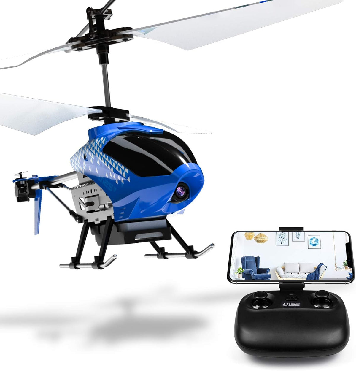 U12S Mini RC Helicopter with Camera Remote Control Helicopter Blue – Fun for Kids & Family - Blue