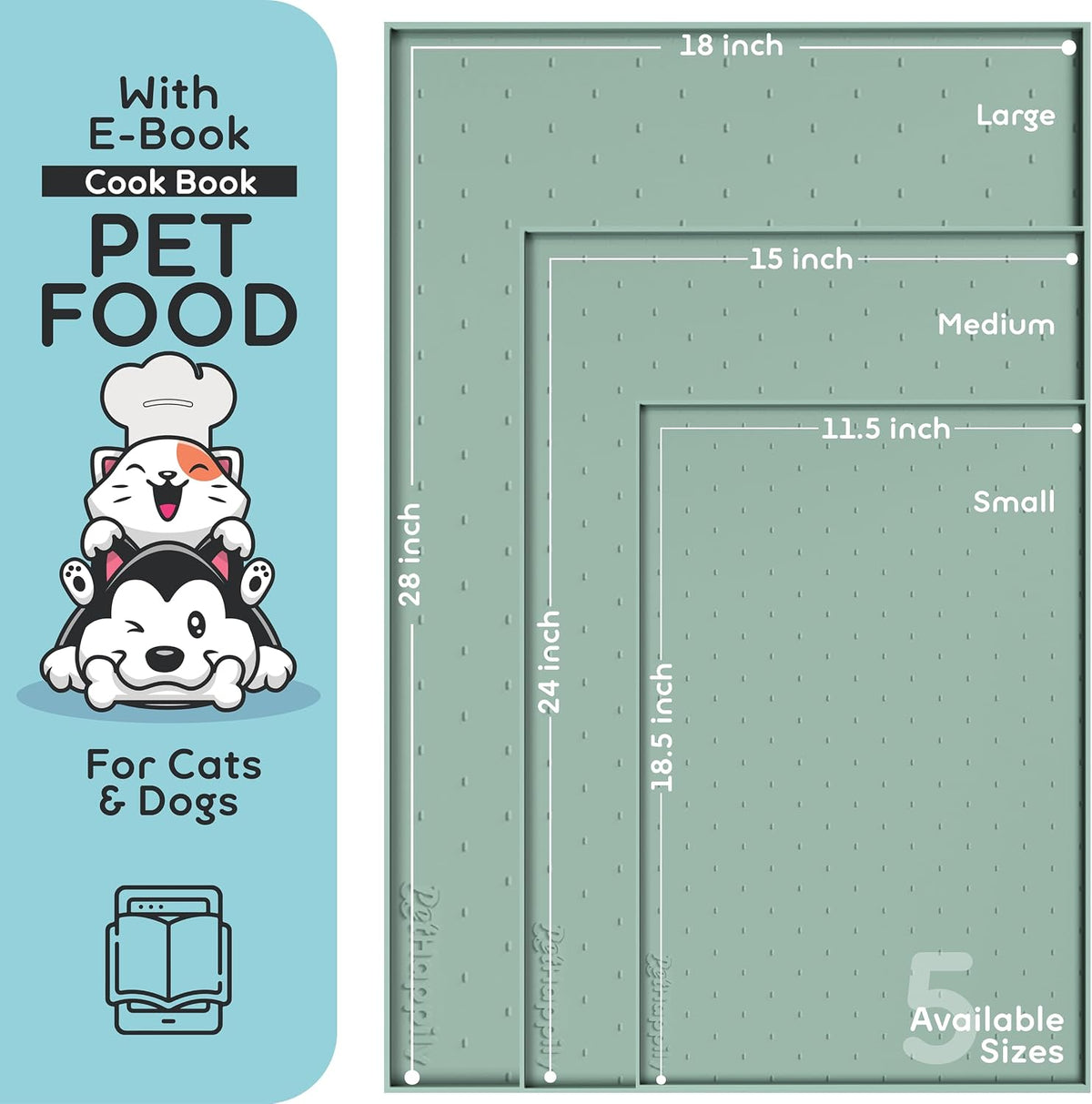 Dog Food Mat - Raised Edges Dogs Mat for Food and Water Prevent Spill, Waterproof Cat Food Mats - 24"L x 15"W / Pistachio - image 2