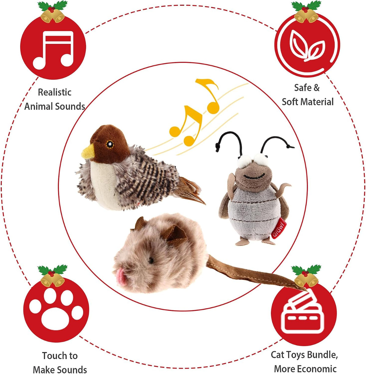 GiGwi Interactive Cat Toys Squeaky - Bird+Mouse+Cricket - image 3