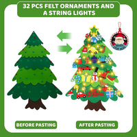 Onekka felt Christmas tree for kids on a wall with felt ornaments and string light - view 6