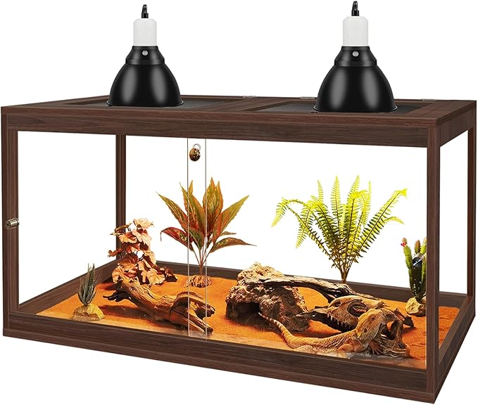 PROLEE Bearded Dragon Tank,27 Gallon Reptile Tank with Meatl Mesh Roof and Front Sliding Door, Anti-Scratch Lizard Tank,Spacious Reptile Enclosure for Snakes,Lguanas, Chameleons(Walnut)