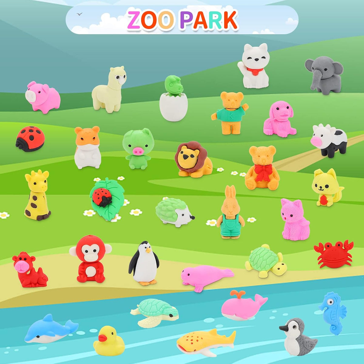 70Pcs Animal Erasers for Kids Desk Pets - 98 - image 4