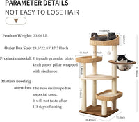 Cat Tree Tower for Indoor Cats, House Condo for Large Cats, Modern Tall Manual Hand Woven With Sisal, Scratching Post, Cute Furniture Activity Centre, Cat Lover Gift