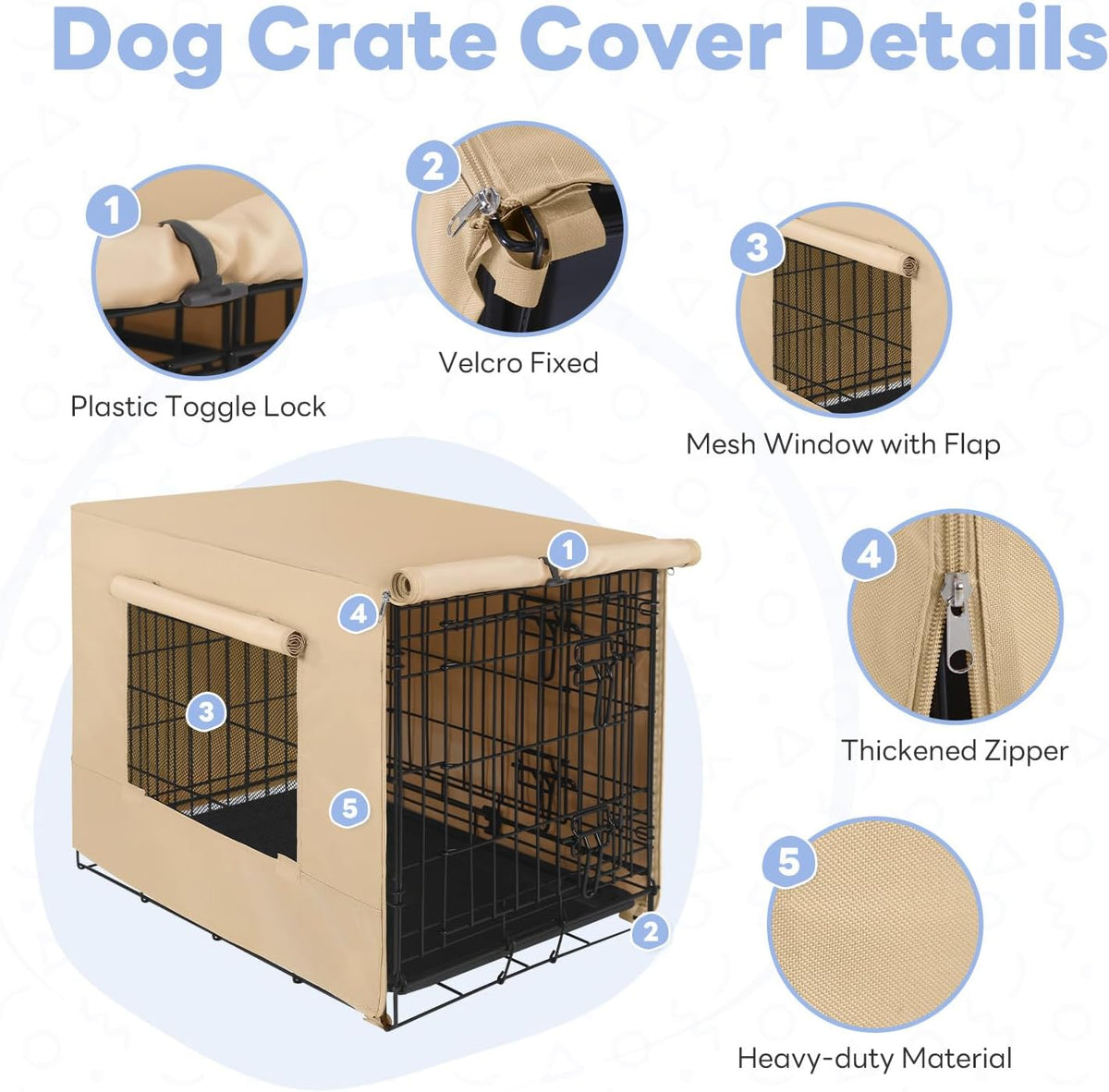 Dog Crate Cover, Kennel Covers Fit for 30 Inch Dogs Crate - Beige (with window) / 24 Inch - image 3