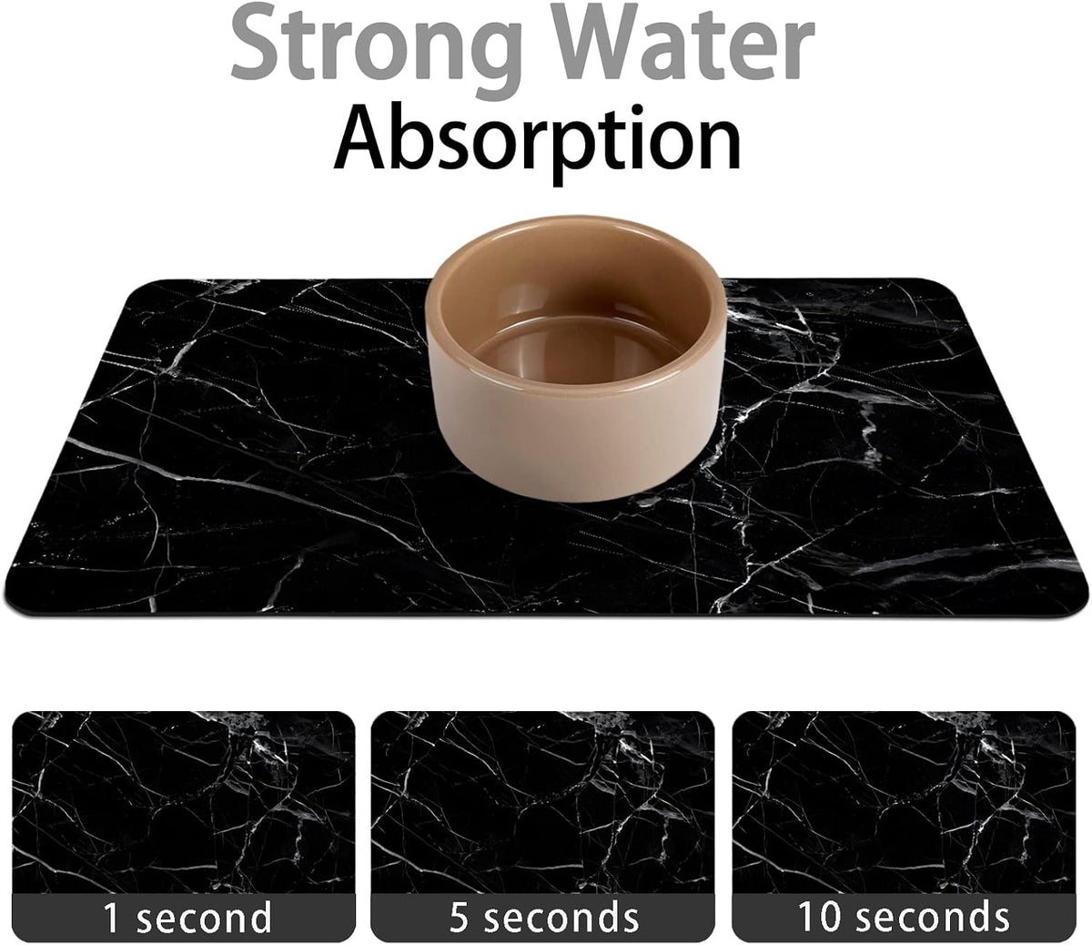 Dog Food Mats for Floors Absorbent, Pet Cat Food Mat - M(16"×24") / Marble Black - image 2
