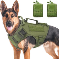Tactical Dog Backpack Harness for Large Breed Original Design Metal - M / Green (with 2 pouches)