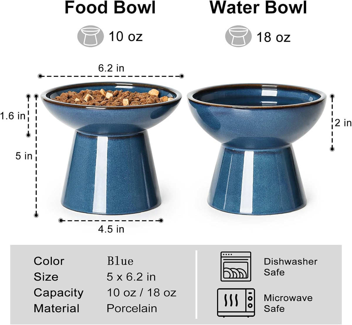 YauYik Raised Cat Food Water Bowl Set - BLUE - image 2