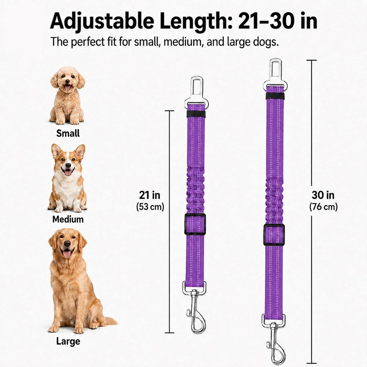 Dog Seat Belt 2Pcs, Retractable Pet Car Harness - Purple - image 4