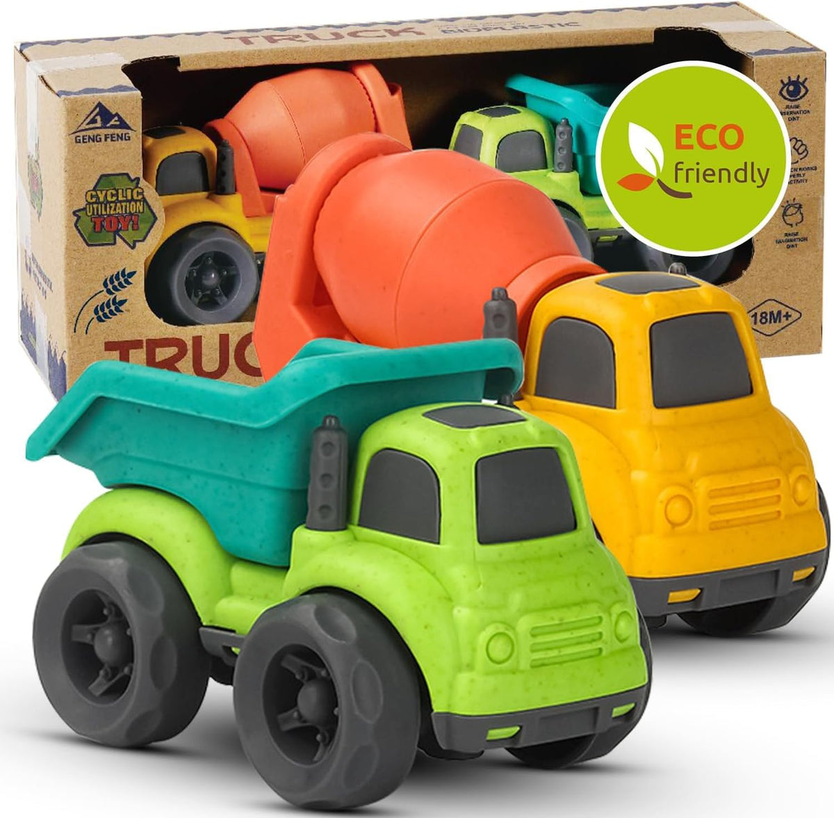 Aigitoy 2 Pack Car Toys for Kids 18M+ - A-green and Yellow
