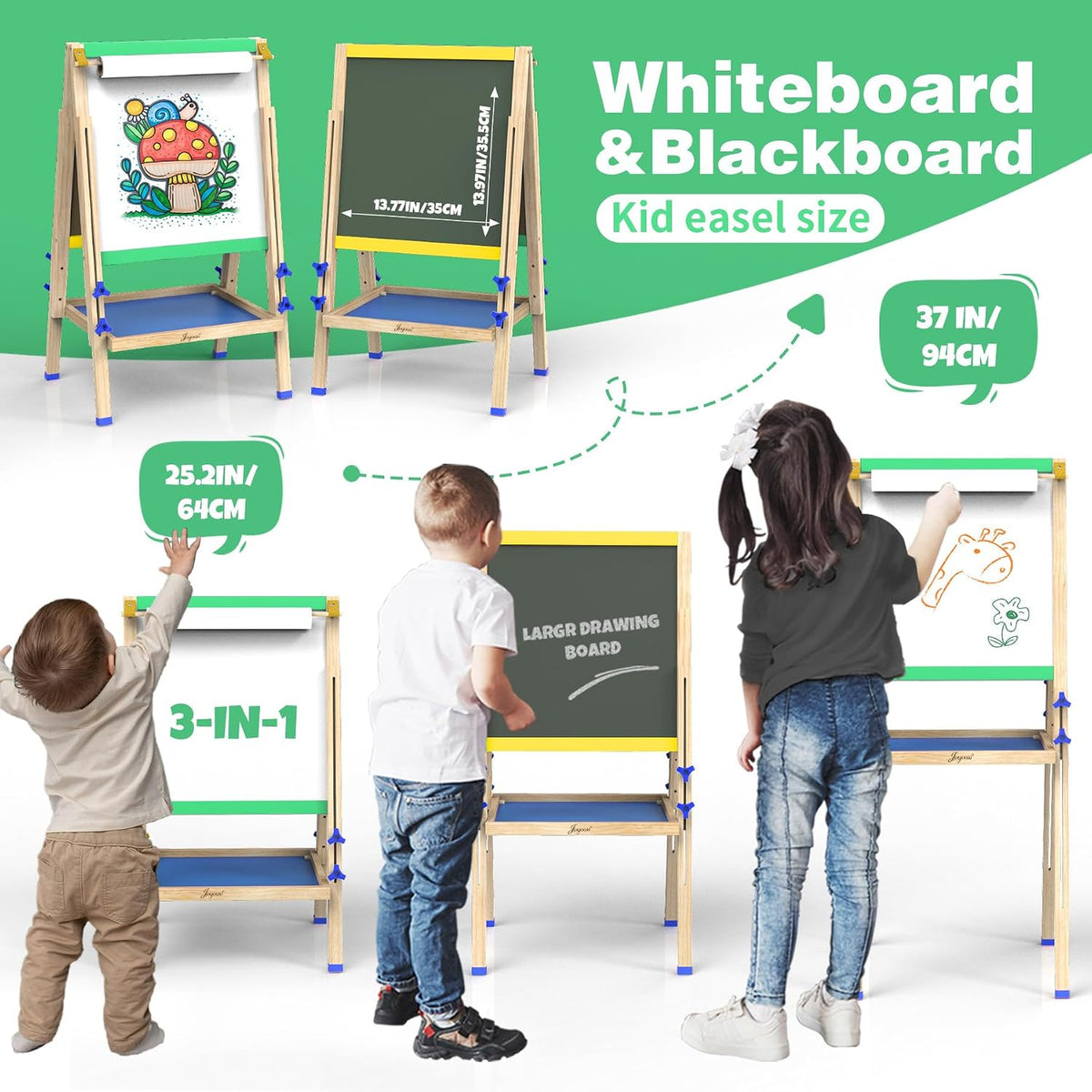 JOYOOSS Easel for Kids Art Easel Toddlers Easels With Paper Roll – Fun for Kids & Family - Green yellow - image 3