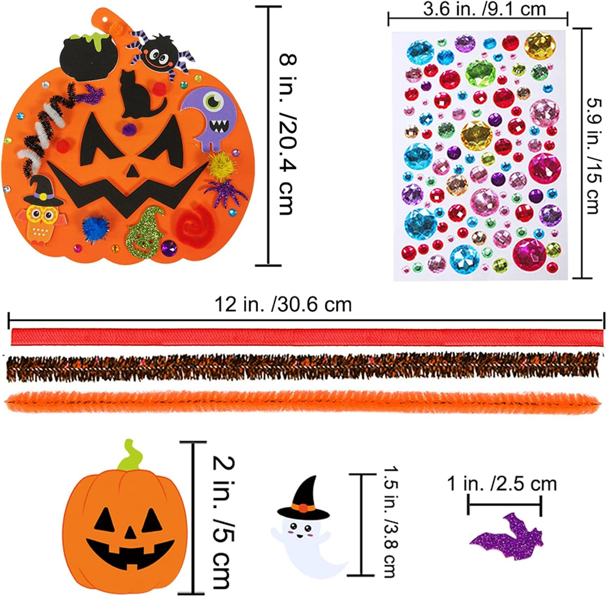 Winlyn orange foam pumpkin craft kits with Halloween face stickers, 30 pack - view 2