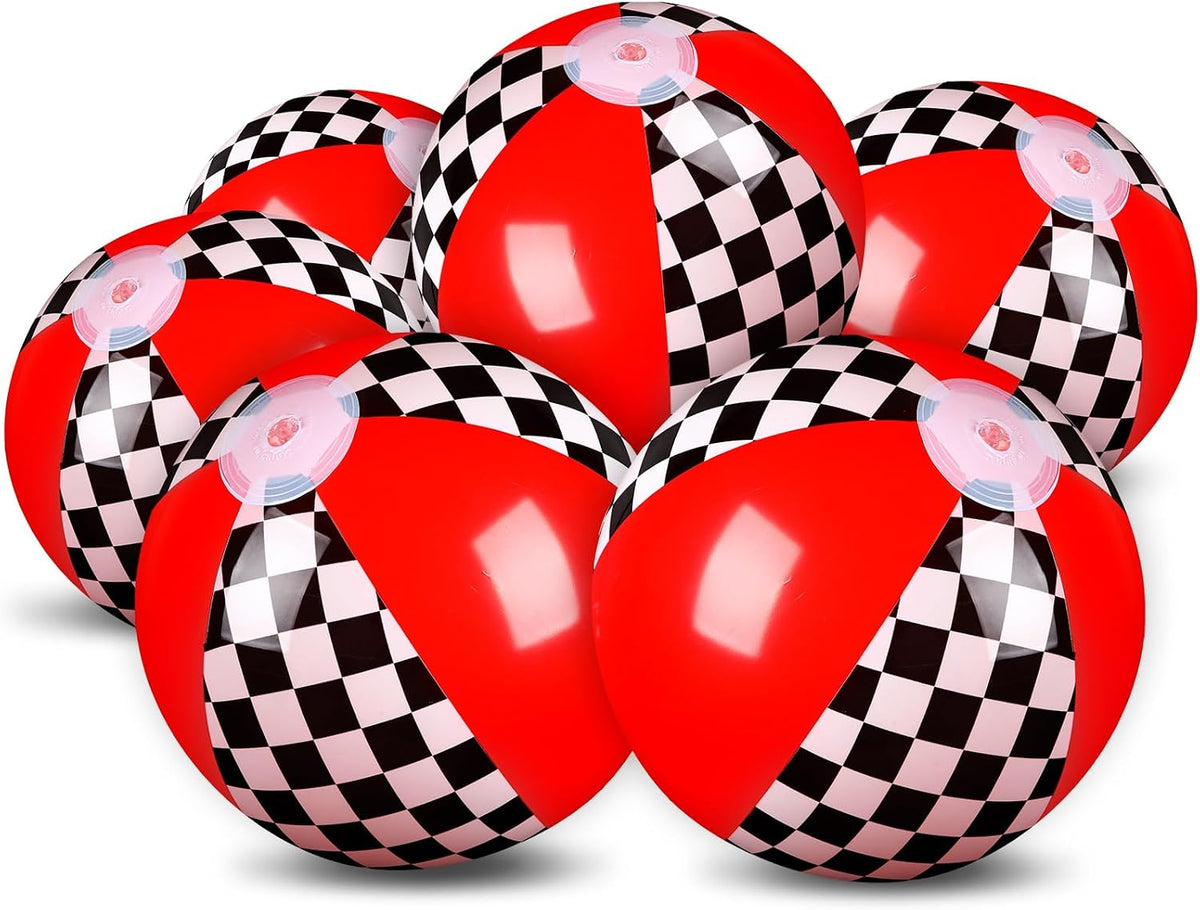 Hollowfly 12 Pack Checkered Flag Beach Balls Kids 7.87" - 7.8" / Race Car / 12