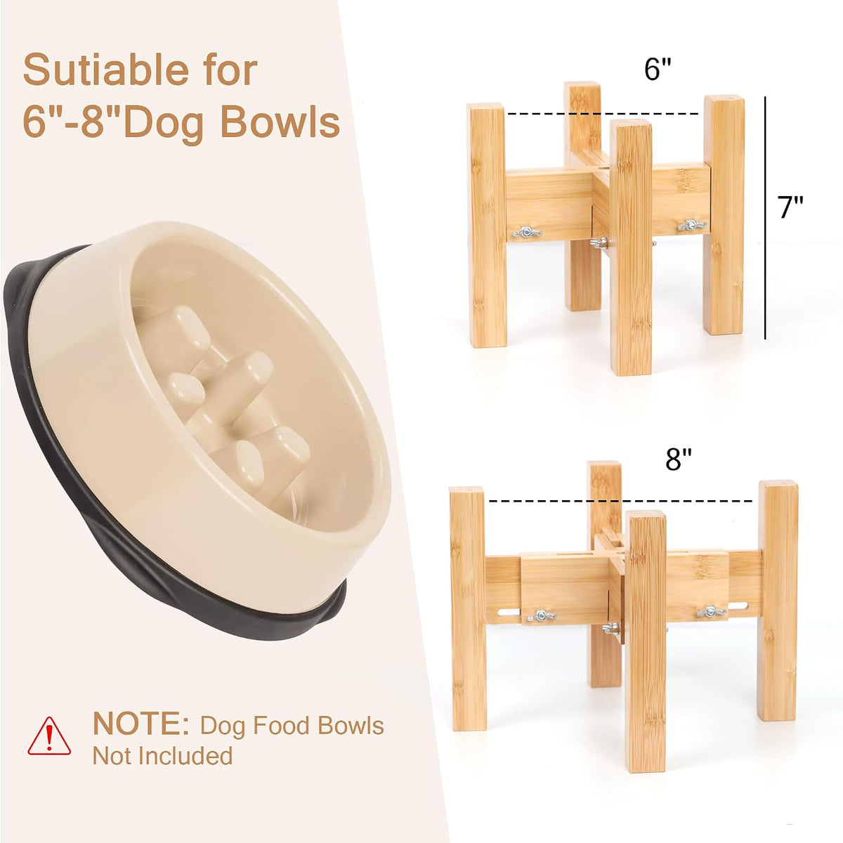 Adjustable Width Bamboo Elevated Dog Bowl Stand - Medium (10" High) / Black - image 6