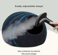MEOWFIA Cat Cave – Premium Felt Cat Bed for Indoor Cats, Handmade 100% Merino Wool (Large, Black Aqua)