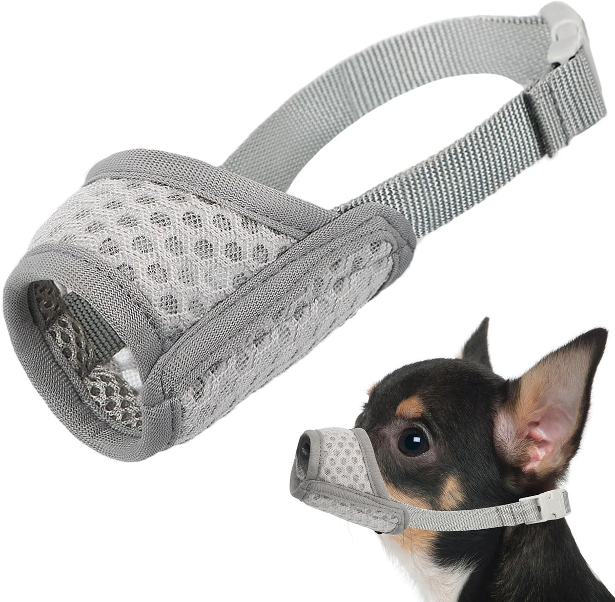 Dog Muzzle, Puppy Soft Mesh Muzzles for Grooming Biting Chewing – Essentials for Dogs - Grey / XXS-(Snout 4”-5”)