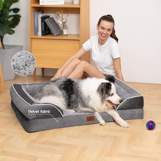 Comfort Expression Waterproof Orthopedic Foam Dog Beds for Extra Large Dogs Durable Dog Sofa The Pet Bed Washable Removable Cover with Zipper and Non-Slip Bottom Bolster