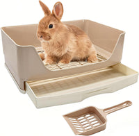 Large Rabbit Litter Box, Bunny Litter Box with Drawer - White