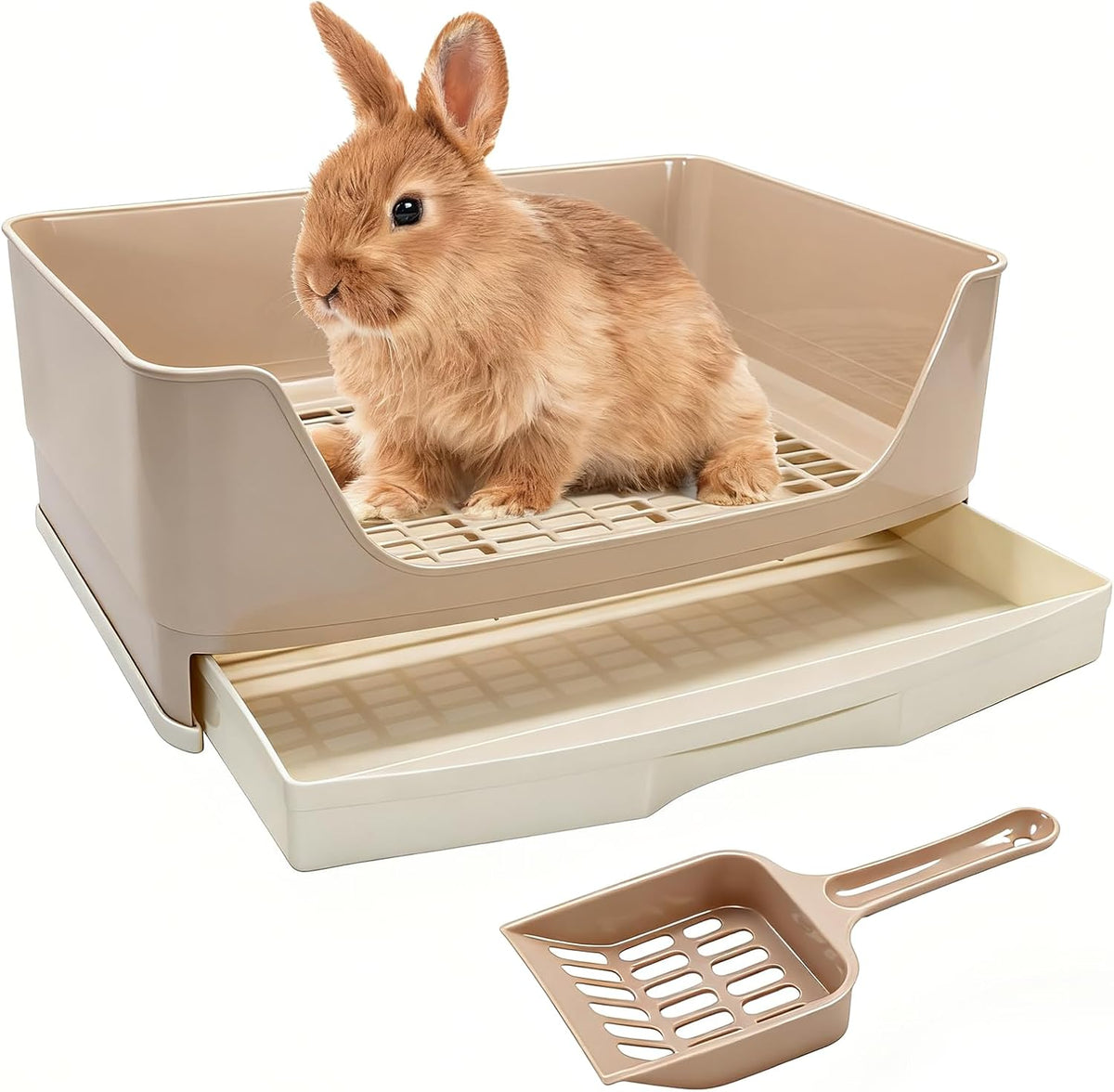 Large Rabbit Litter Box, Bunny Litter Box with Drawer - White