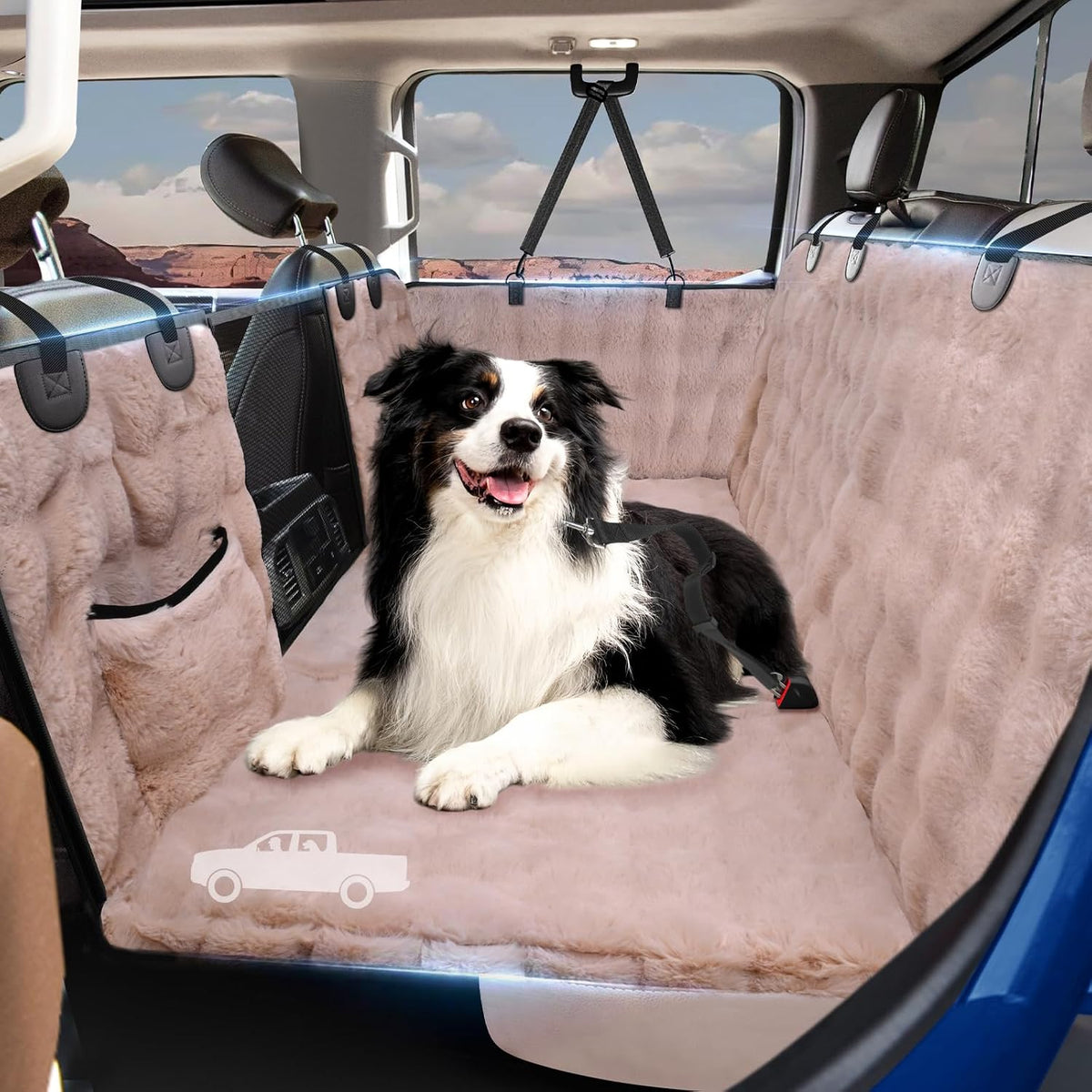 Back Seat Extender for Dogs - XL - for Full Size Crew Cab Truck / Full Size SUV / Desert Gold