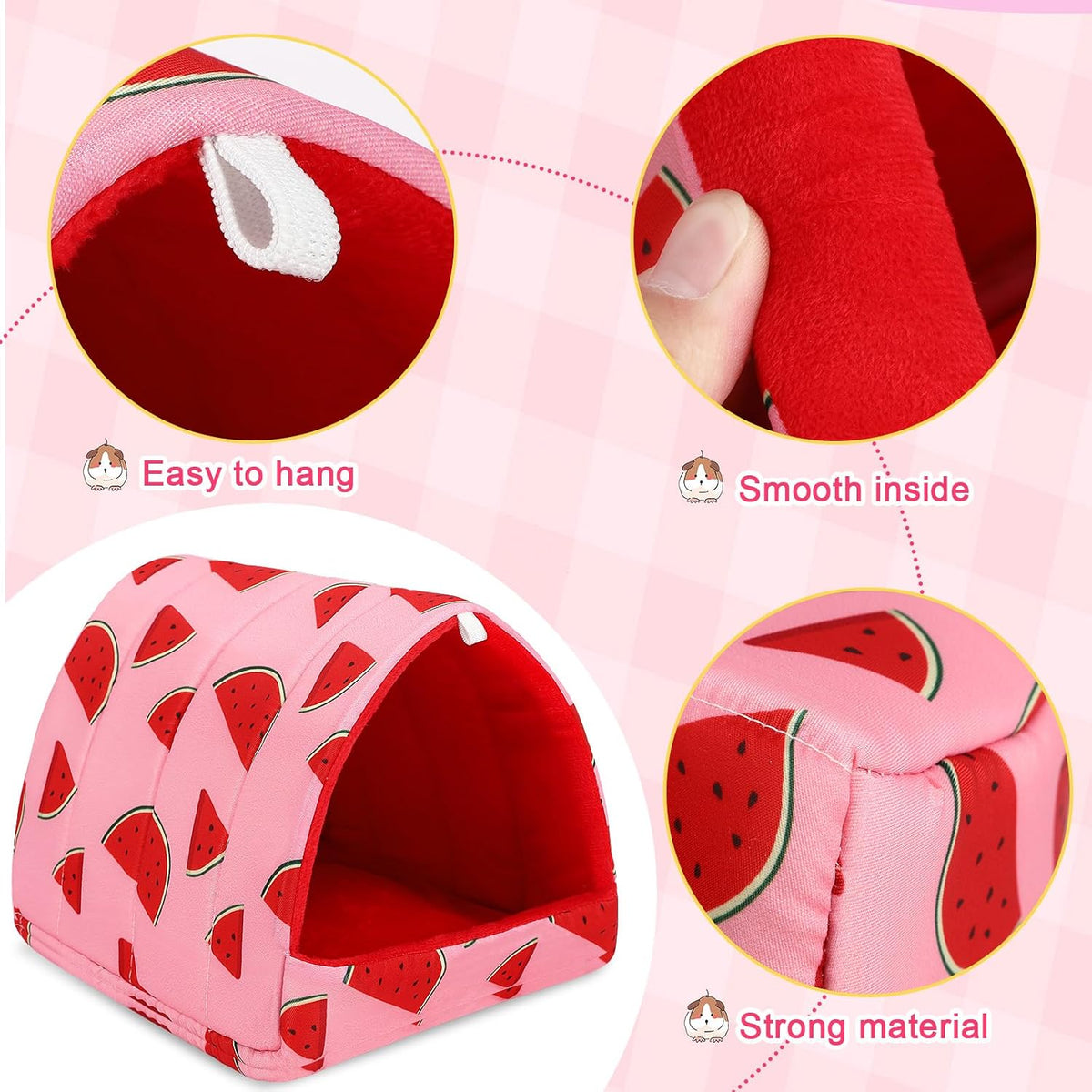 UPINS 2 Pack Guinea Pig Hideout, Washable Small Animal House Bed – Daily Care for Small Pets - 9.84 x 9.84 inch / Red Yellow - image 3