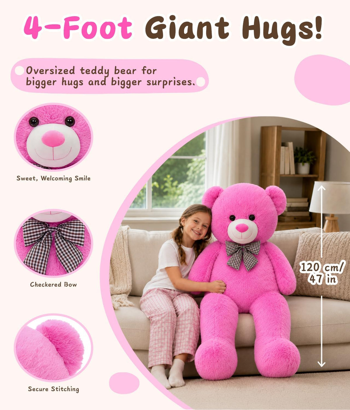 MaoGoLan 47 Inch Giant Teddy Bear - Magenta / 47 inches - image 2