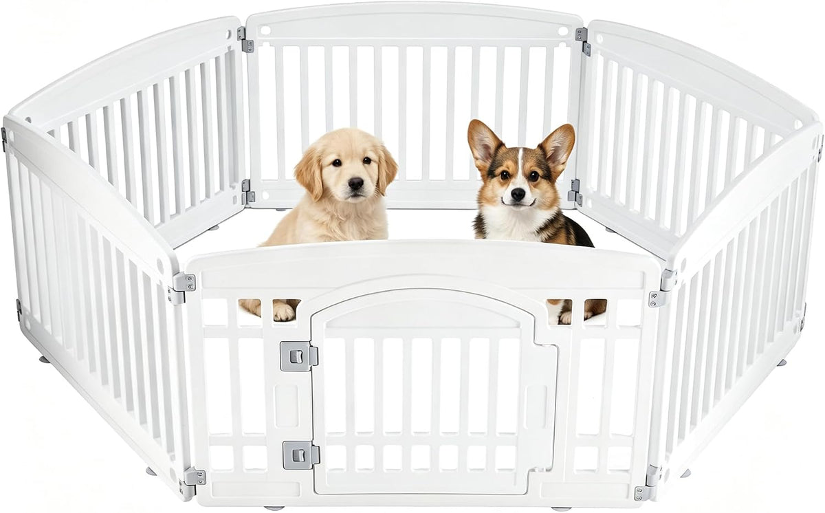 DUMOS Plastic Dog Playpen - White / 6 Panel / 24IN