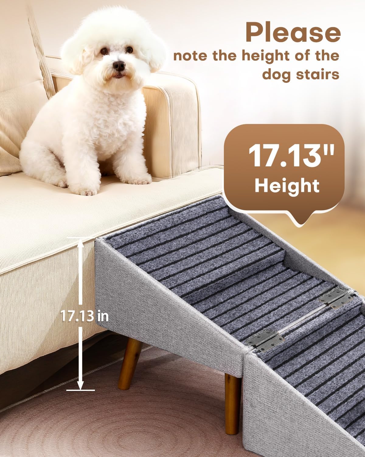 17" H Split Ottoman Dog Ramp for Couch - 17.13" H- Light Grey - image 2